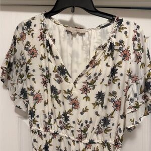 LOFT White Floral V-Neck Dress